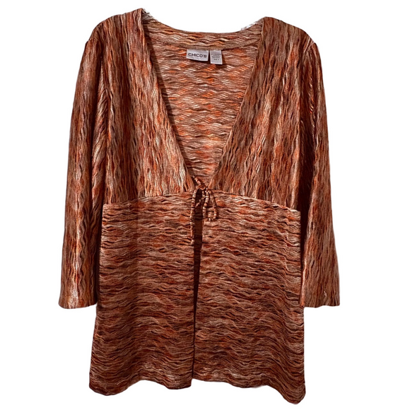 Chico's Tops - Chico’s Textured Open Front Cardigan Brown Orange Size 2 Large
